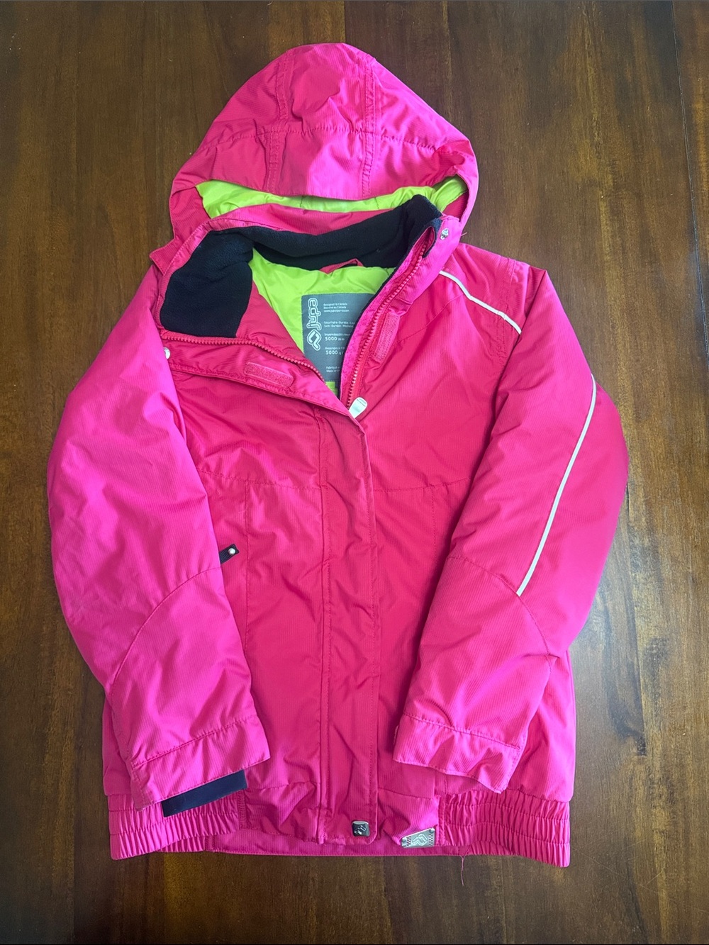 Girls' Hot Pink Hooded Jupa Ski/Snow Board Jacket with Lime Trim